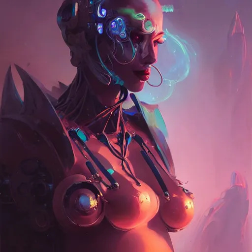 Prompt: a portrait of a nubile cybernetic duchess of hell, cyberpunk concept art by pete mohrbacher and greg rutkowski and wlop and artgerm and josan gonzales, trending on artstation, deviantart, pinterest, unreal engine 5, highly detailed, intricate, sharp focus, digital art, 4 k uhd image