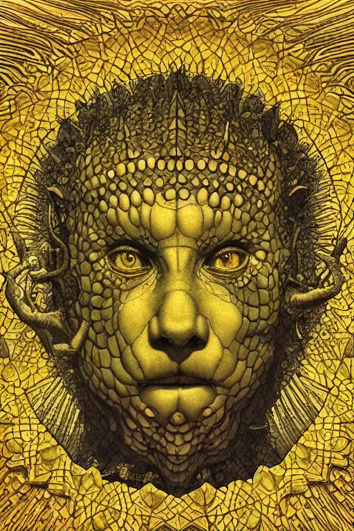 Image similar to beautiful crocodile headed god by maxfield parrish, mandala, coherent design, digital watercolor ink illustration painting, extremely dull colors, golden ratio, detailed, sharp lines, sharp focus, intricate, artgerm, gustave dore, alphonse mucha, octane render