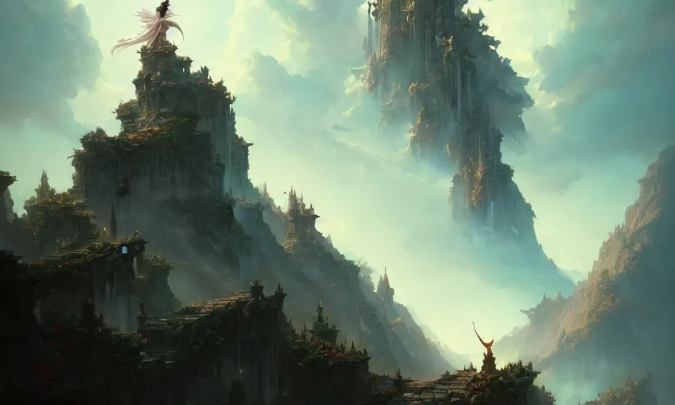 Image similar to the magnificent staircase to heaven, art by greg rutkowski and peter mohrbacher, featured in artstation, octane render, cinematic, elegant, intricate, highly detailed, fantasy, concept art, sharp focus, illustration, 8 k