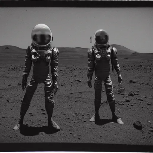 Image similar to old polaroid of aliens on mars, cinematic, epic, highly intricate