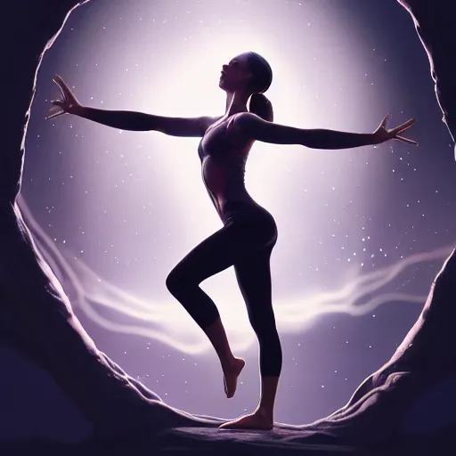 Prompt: detailed intricate digital illustration by greg rutkowski and artgerm and wlop and sanford robinson gifford ; yoga pose, bioluminescent, radiant veins glowing through skin ; 1 3 mm film, arri alfa anamorphic lens, sharp focus ; dark background, lit from behind, light going through skin, trending on artstation 8 k