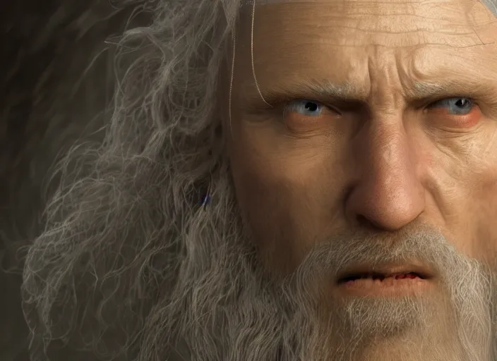 Image similar to hyperrealism, detailed textures, photorealistic 3 d render, a mystical wizard in the time of merlin, in the style of lord of the rings, sharp focus, ultra realistic, ultra high pixel detail, cinematic, intricate, cinematic light, concept art, illustration, art station, unreal engine 8 k