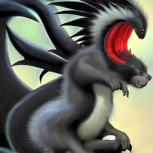 Image similar to digital painting of a skunk as a dragon, deviantart, digital art