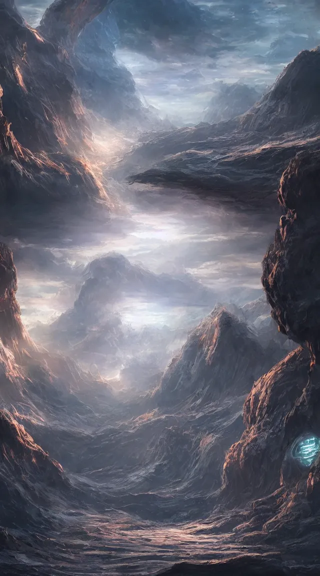 Prompt: beautiful digital artwork of a sci-fi landscape concept art 8K