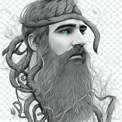 Image similar to bearded male druid gray skin with vines as hair detailed fantasy digital art