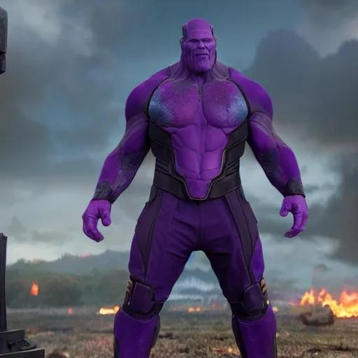 Image similar to thanos, purple skin, josh brolin, clerical clothes, full body shot, realistic, highly detailed