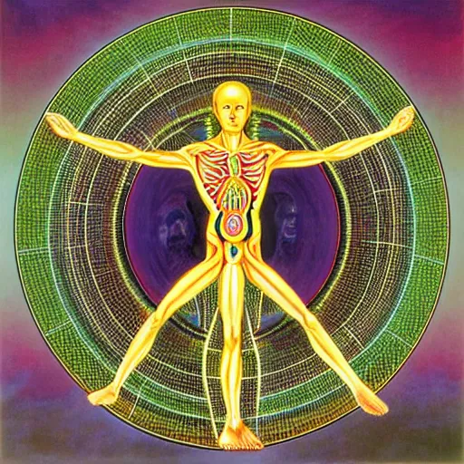 Image similar to The Vitruvian Man by Alex Grey