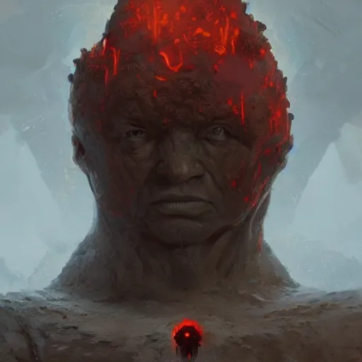 Prompt: A portrait of a golem made from magma, art by greg rutkowski, matte painting, trending on artstation, very detailed