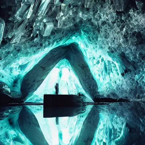 Prompt: spaceship inside a crystal cave