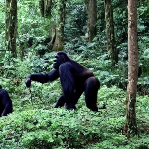 Prompt: beautiful forest with gorillas everywhere