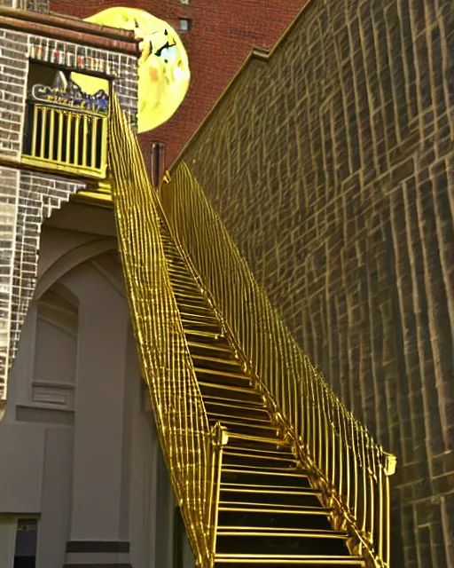 Image similar to golden staircase ascending towards the green staircase ascending towards the blue staircase ascending towards the red brick staircase ascending towards the moon