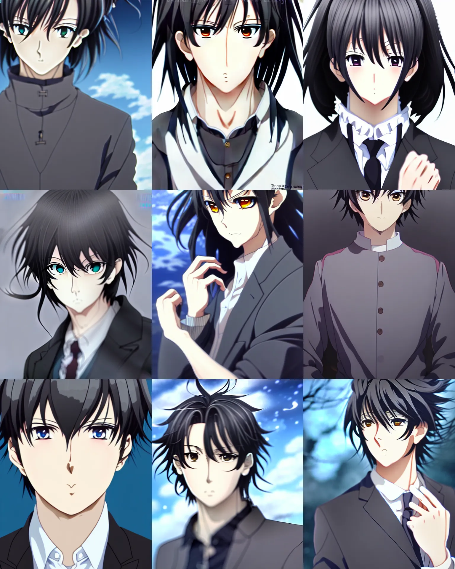 Prompt: dark grey haired man, intricate, correct facial features, anime fantasy artwork, kyoto animation, key visual