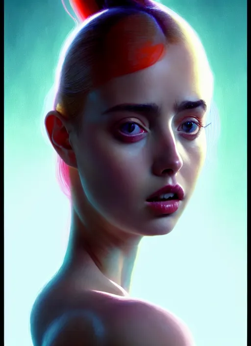 Prompt: hyper realistic zoomed out portrait of ana de armas wearing clothes from the fifth element, leeloo, padme, blade runner, by hsiao ron cheng, ngai victo, nivanh chanthara jean delville wlop and dougherty patrick, trending on artstation, soft light