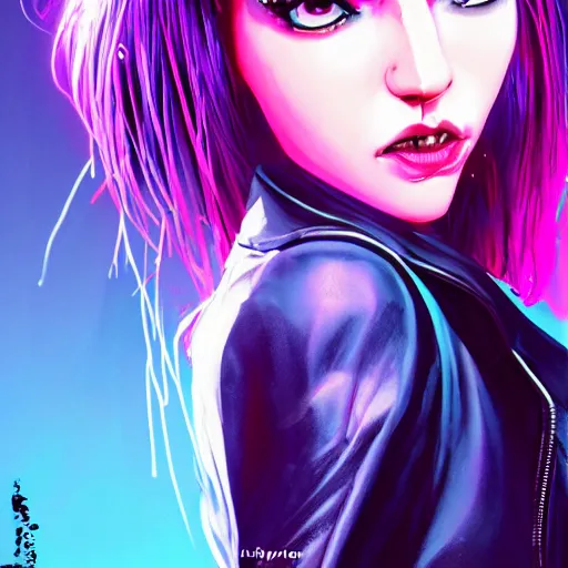 Prompt: a photo of 8k ultra realistic a black haired female in high heels and a black leather jacket, pink and blue neon, realistic character concept, medium shot, fun pose, comic book, illustration, slender symmetrical face and body, artstation, cinematic lighting, hyperdetailed, cgsociety, 8k, high resolution, Charlie Bowater, Tom Bagshaw, single face, insanely detailed and intricate, beautiful, vfx, postprocessing