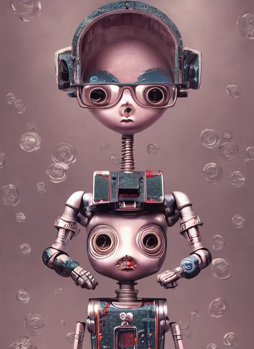 Image similar to closeup portrait of tin toy robot girl trap, depth of field, zeiss lens, detailed, symmetrical, centered, fashion photoshoot, by nicoletta ceccoli, mark ryden, lostfish, breathtaking, 8 k resolution, extremely detailed, beautiful, establishing shot, artistic, hyperrealistic, octane render