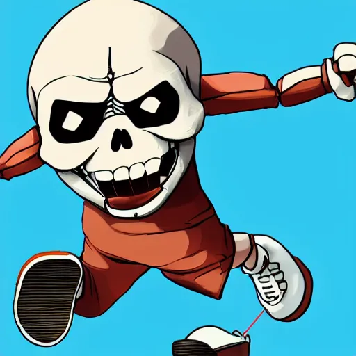 Prompt: Sans from Undertale winning a marathon, Sans from Undertale running in a marathon, highly detailed skeleton, skull, dynamic pose, associated press photo, award winning photograph, dynamic pose, 8k, award-winning, sharp focus