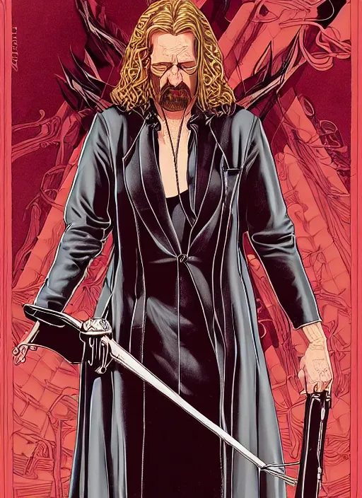 Image similar to big lebowski as a vampire queen, science fiction comic illustration by sana takeda and jenny frison, intricate, stunning inking lines, hyper detailed, 4 k, hd, award winning, photorealistic