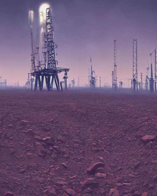 Image similar to the spirit of mother nature screams out in agony. drilling rigs bore into the earth in the background. wide shot, detailed, sharp, 8 k, digital art by beeple.