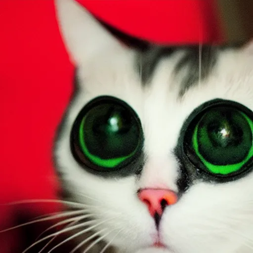 Image similar to a red eyed cat made entirely of jello, glowing eyes