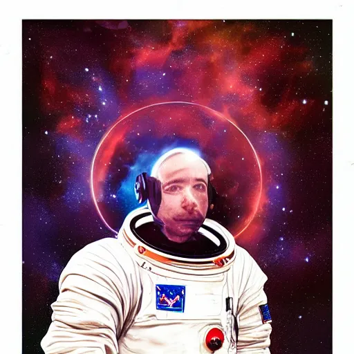 Image similar to portrait of an astronaut floating in a nebula, digital art, detailed