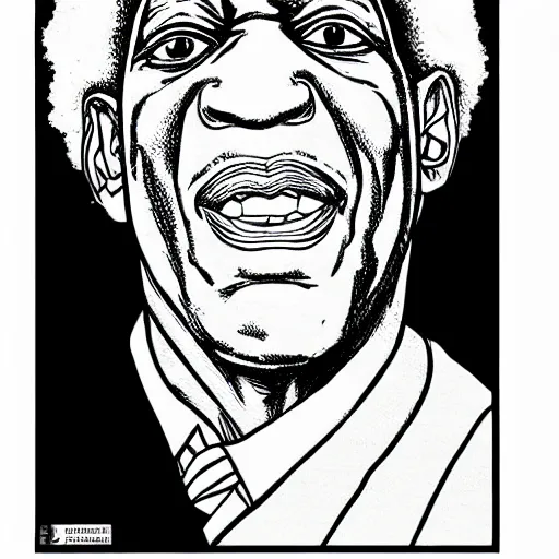 Image similar to bill cosby, in the style of manga, black and white, detailed, serious, epic