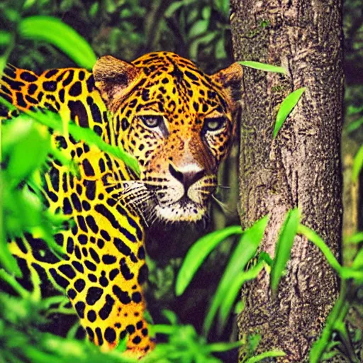 Image similar to a neon jaguar in the jungle