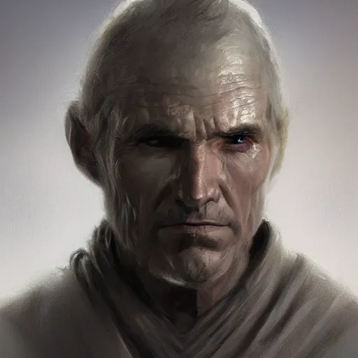 Prompt: portrait of a man by greg rutkowski, old jedi master, he looks like sam witwer, wearing gray jedi robes, star wars expanded universe, he is about 6 0 years old, highly detailed portrait, digital painting, artstation, concept art, smooth, sharp foccus ilustration, artstation hq