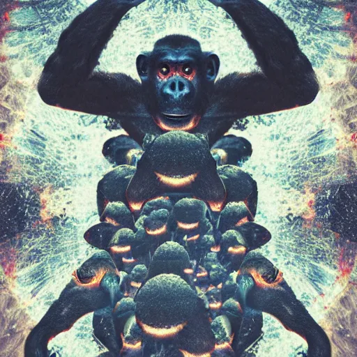 Image similar to stoned ape theory, psilocybin mushrooms, abstract, evolution