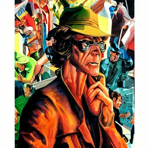 Image similar to detailed details photorealistic pictures of comic book cover about mr trash man in the style of bob peak and alex ross, gouache and wash paints color, detailed proportionate.