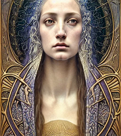 Image similar to detailed realistic beautiful young medieval queen of atlantis face portrait by jean delville, gustave dore and marco mazzoni, art nouveau, symbolist, visionary, gothic, pre - raphaelite. horizontal symmetry by zdzisław beksinski, iris van herpen, raymond swanland and alphonse mucha. highly detailed, hyper - real, beautiful