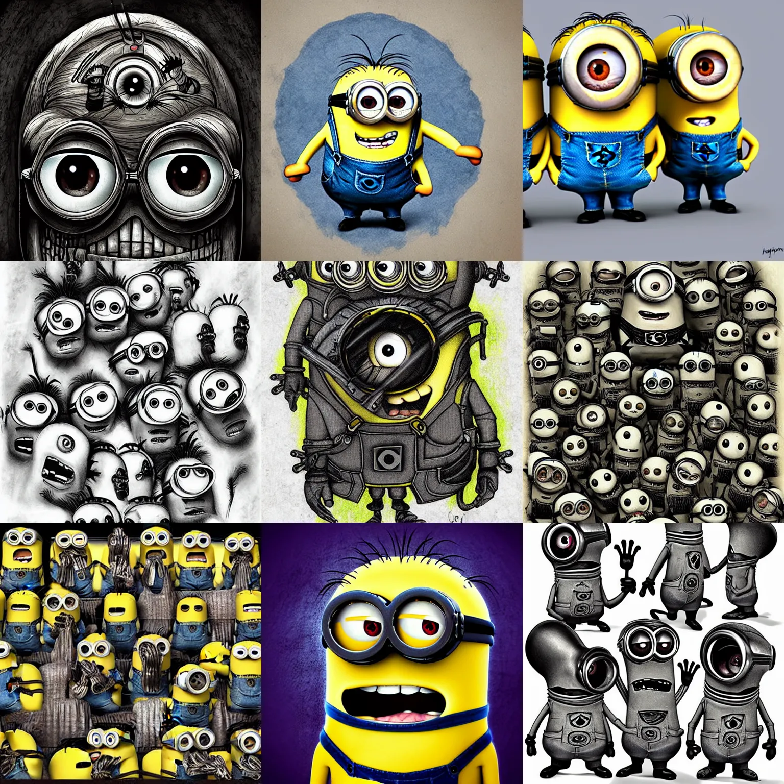 Prompt: minions in the style of H. R. Giger