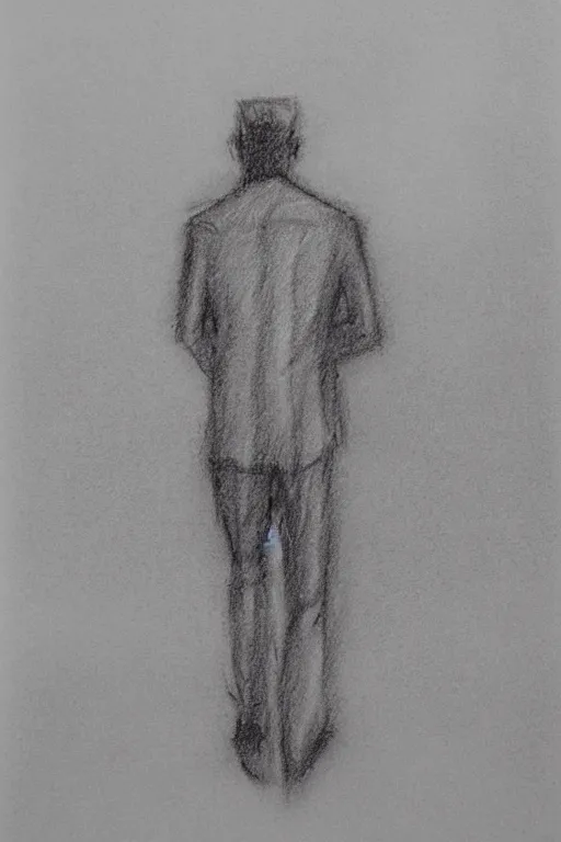 Image similar to a drawn man standing in the rain. pencil sketch.