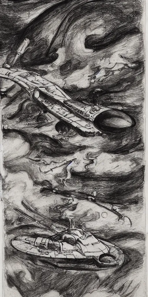 Prompt: a sinister fine - line ink sketch of a russian spaceship by charles sillem lidderdale in the style of renaissance art, 8 k