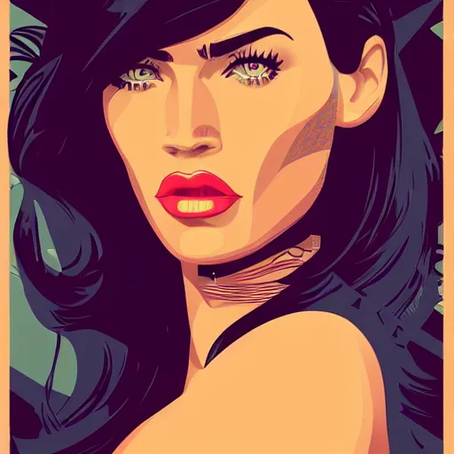 Prompt: portrait of megan fox by Tom Whalen, highly detailed, fantasy, artstation