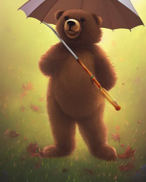 Image similar to autumn a bear with an umbrella by samuel smith trending on artstation