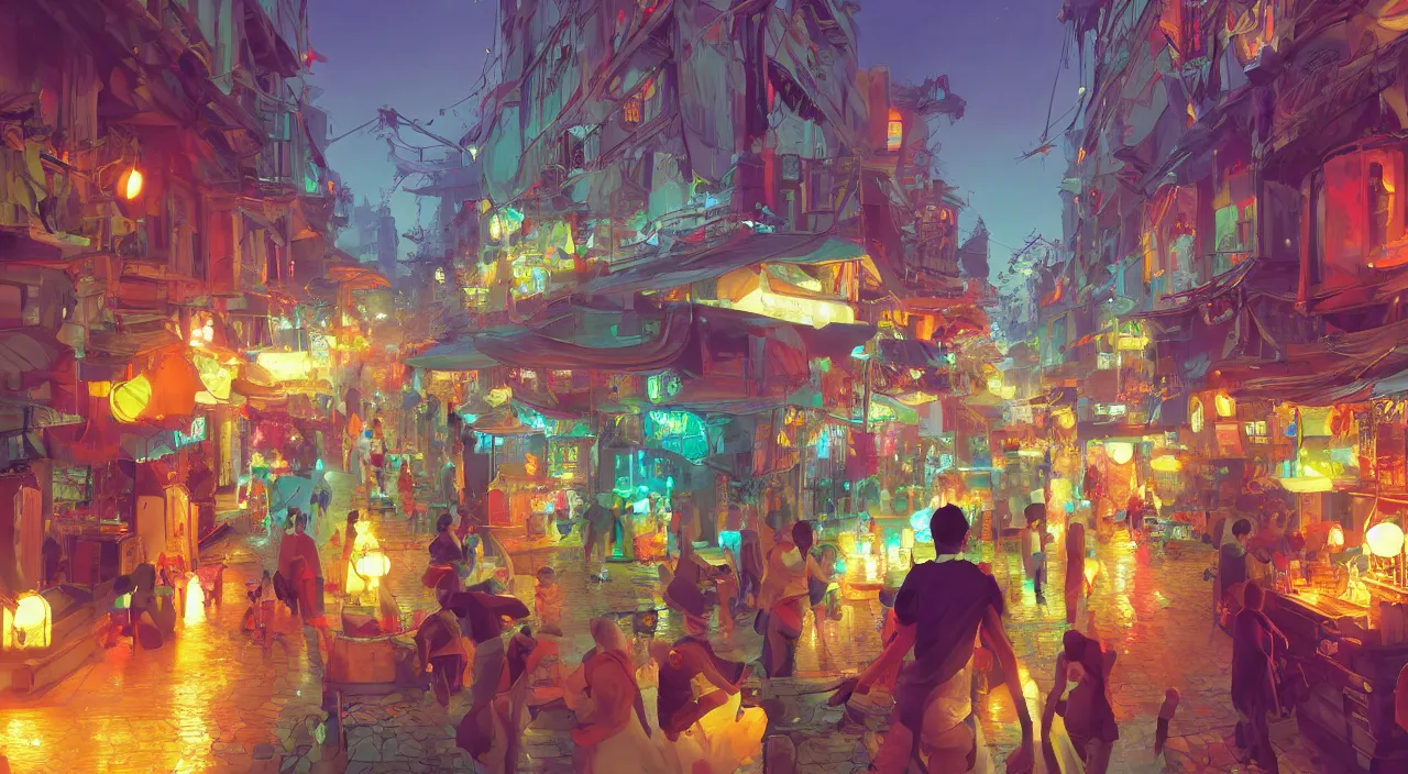 Image similar to bazaar zouk oriantal multicolorful sky shine place mosquet painting stylized digital video game icon global illumination ray tracing 8 k hd resolution, by ilya kuvshinov and cushart krentz and gilleard james