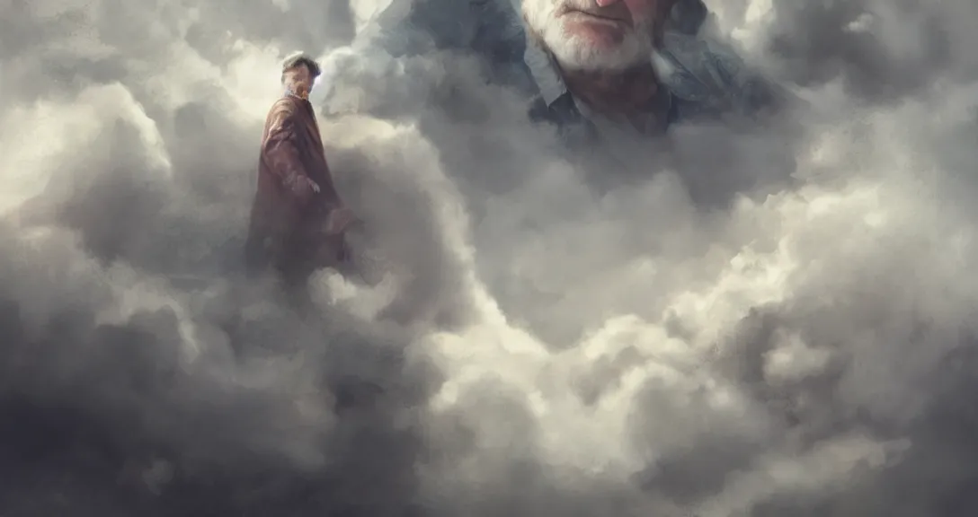 Image similar to robin williams is god, white beard, clouds, heaven, portrait, intricate, detailed, volumetric lighting, scenery, digital painting, highly detailed, artstation, sharp focus, illustration, concept art, ruan jia, steve mccurry