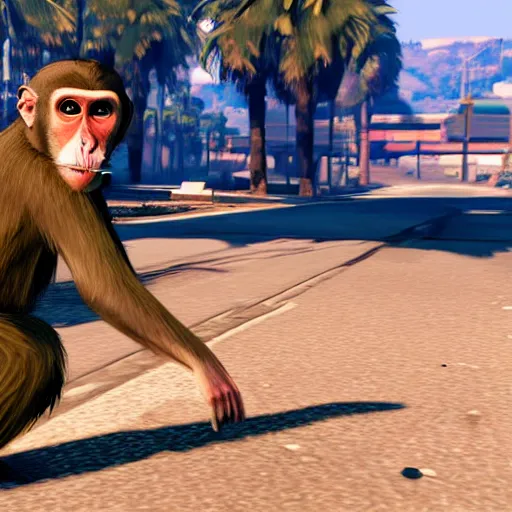 Prompt: Macaque in grand theft auto 5 video game
