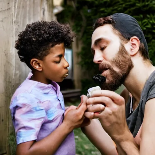 Prompt: Father and son smoking cannabis