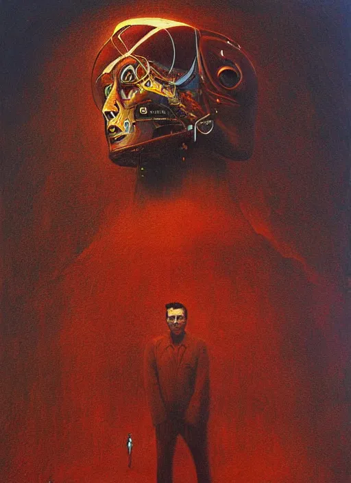 Image similar to A painting of Elon Musk in style of Beksinski. Very detailed