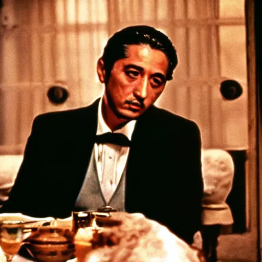 Prompt: The Godfather, still from movie In The Mood For Love, 35mm