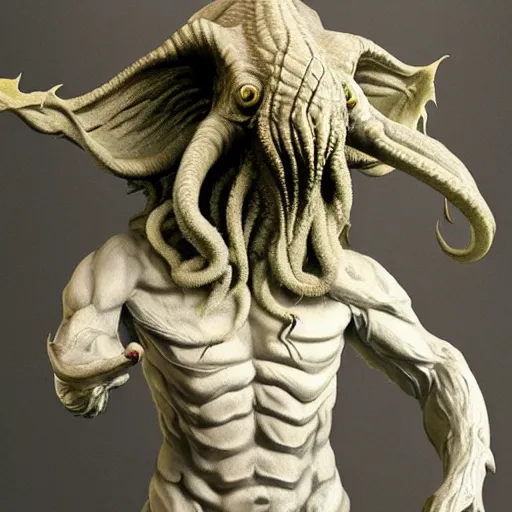 Prompt: cthulhu creature as a marble statue, very detailed, hyper realism