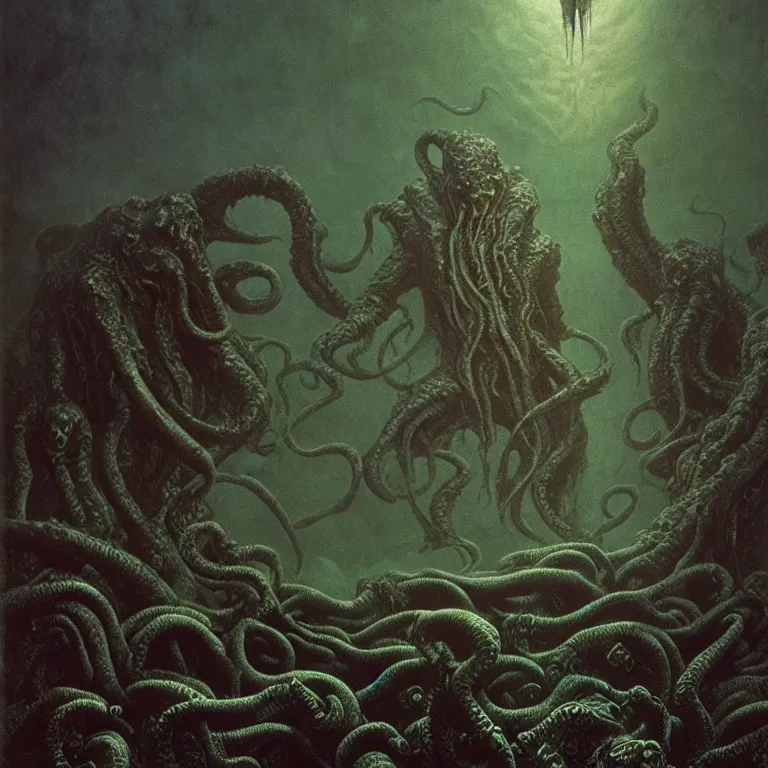 Prompt: a cinematic scene from the cthulhu in pyrrhic victory, lovecraft, concept art by beksinski and jean delville, dramatic lighting, ultra hd, hdr, 8 k