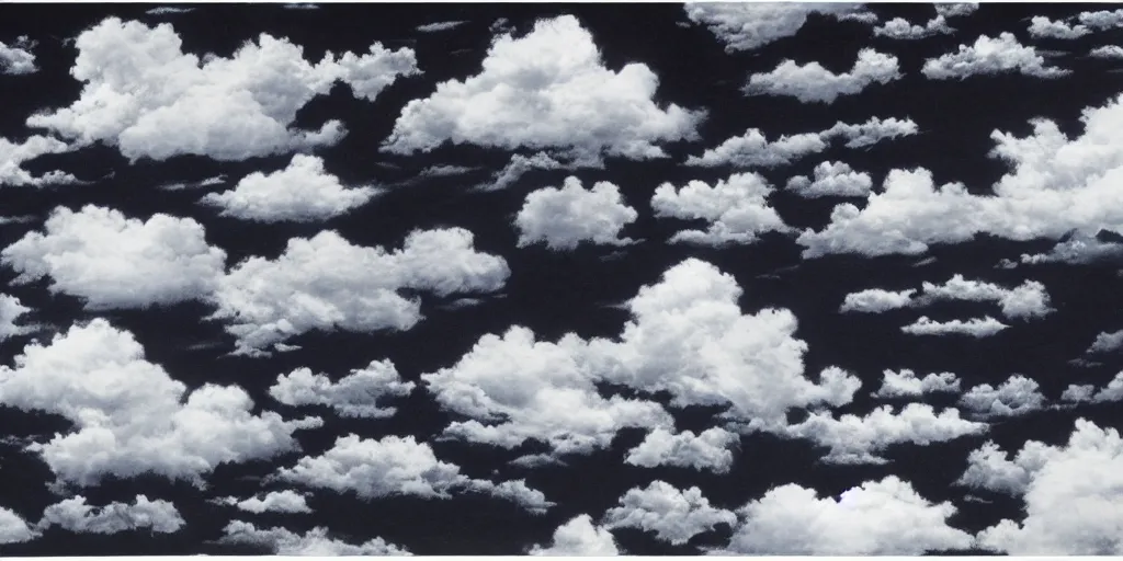 Image similar to full page scan catalogue of clouds on black background, matte painting