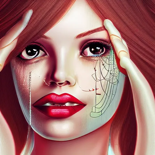 Image similar to beautiful artificial woman face depicted from the distillation of computer code. Digital Art. Trending on ArtStation