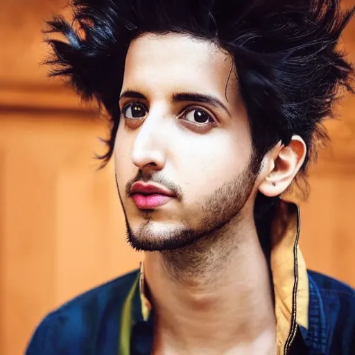 Image similar to “a realistic detailed photo of a guy who is an attractive humanoid who is half robot and half humanoid, who is a male android, singer Sebastian Yatra, shiny skin, posing like a statue, blank stare”