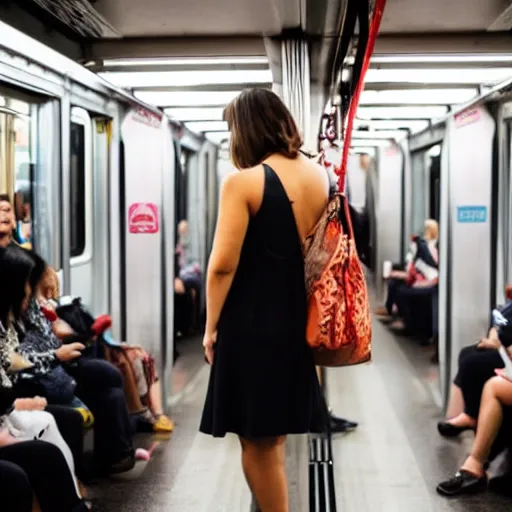 Image similar to a girl with halter dress in the subway train