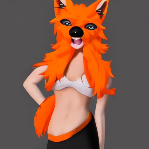 Image similar to fursona of a female orange fox with black tanktop, poofy hair, anime, digital art, furaffinity, tumblr, twitter, trending on artstation, 4 k, high resolution