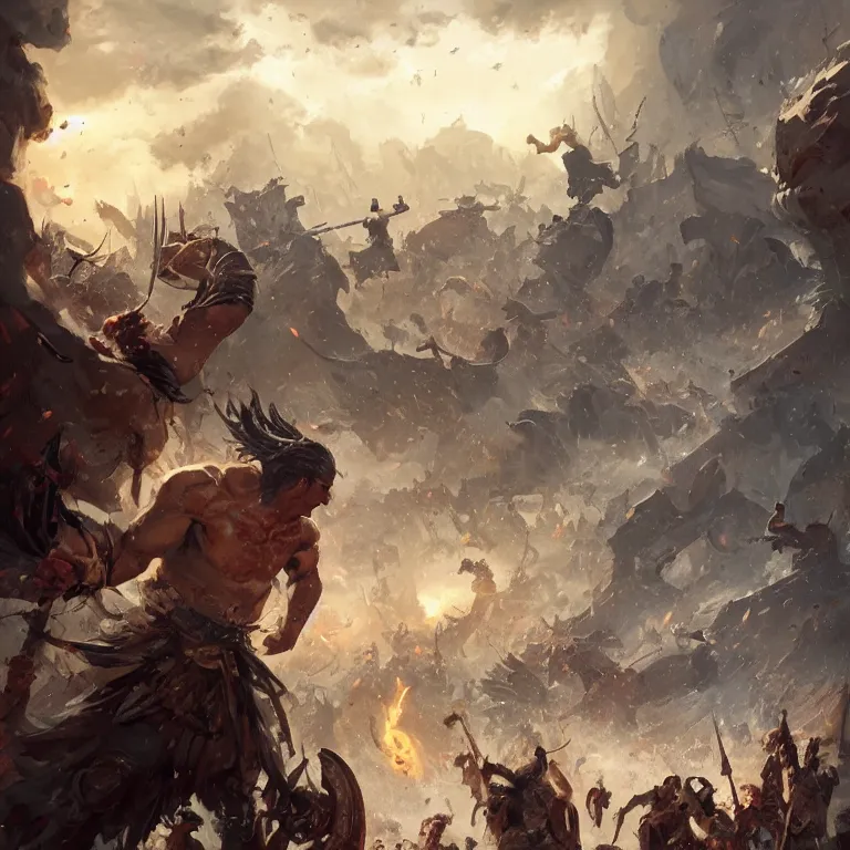 Image similar to clash of the slavo - germanic gods by greg rutkowski