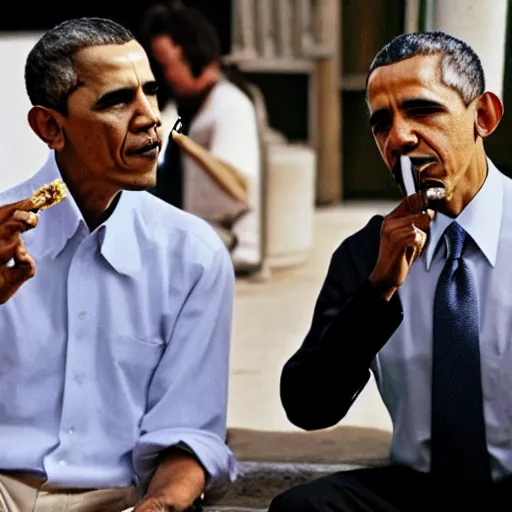 Image similar to a photo of obama and bin laden smoking a cigarette